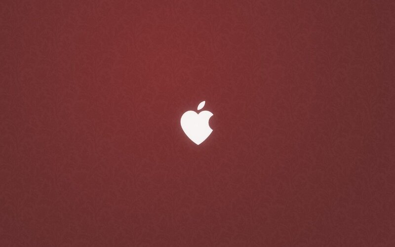 Apple logo on red background