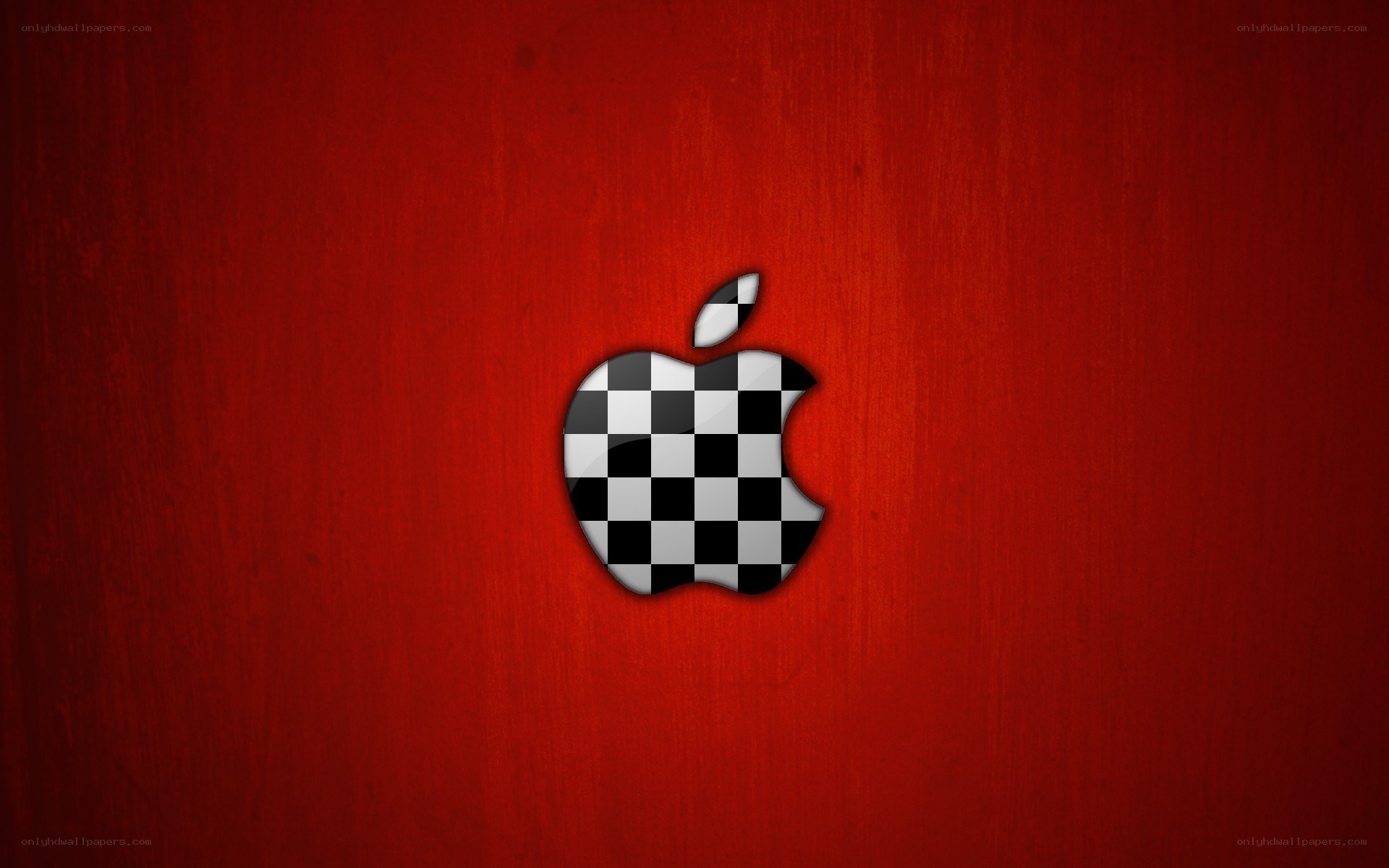 Apple logo on red background