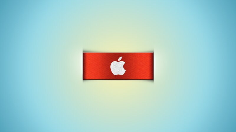 Apple logo on red banner