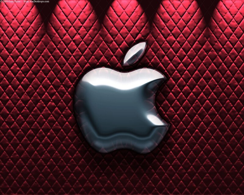 Apple logo on red quilted background
