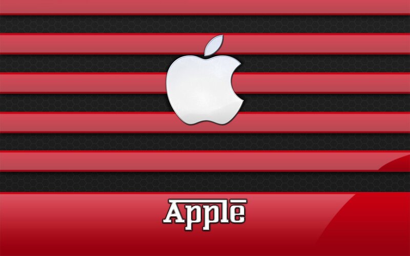 Apple logo on red stripes