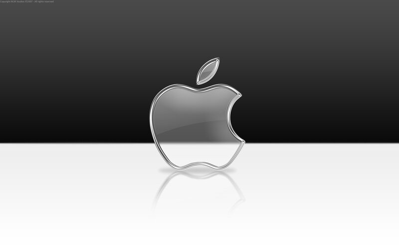 Apple logo on reflective surface