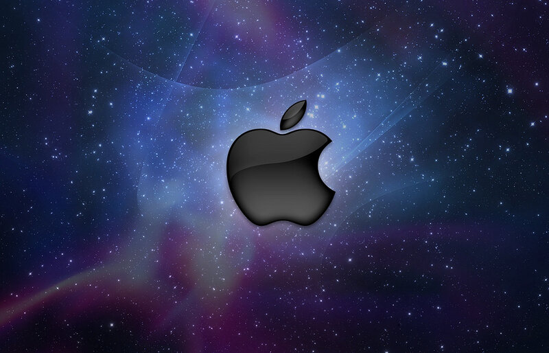 Apple logo on starry background