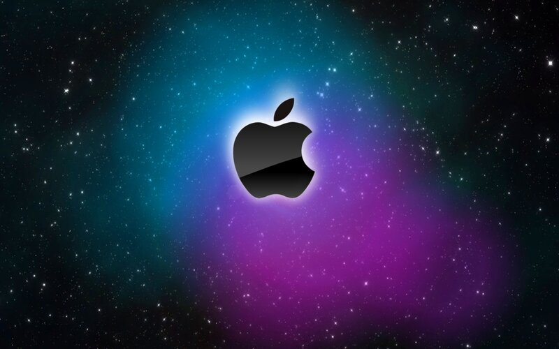 Apple logo on starry background