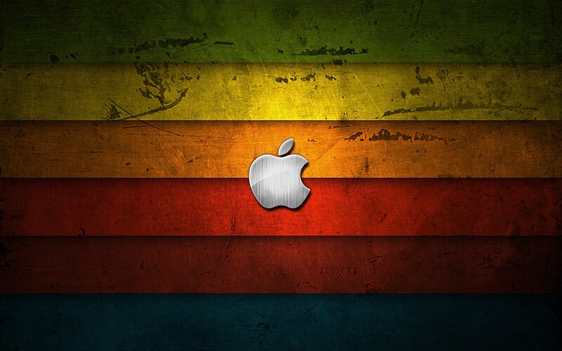 Apple Logo on Striped Background — Red