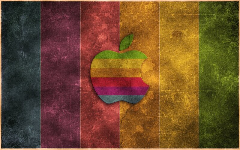 Apple Logo on Stripes — Green, Retro