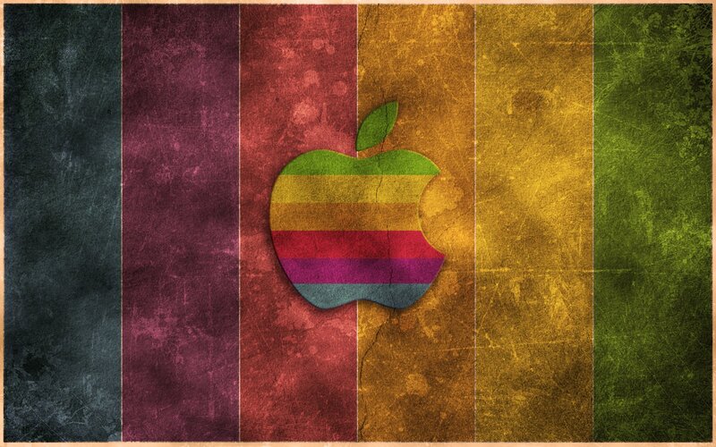 Apple Logo on Stripes — Red, Retro