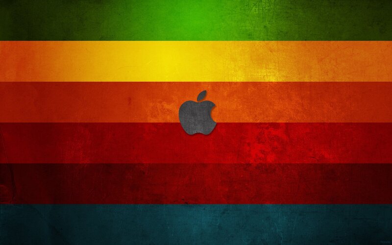 Apple Logo on Stripes — Red, Vibrant, Digital Art