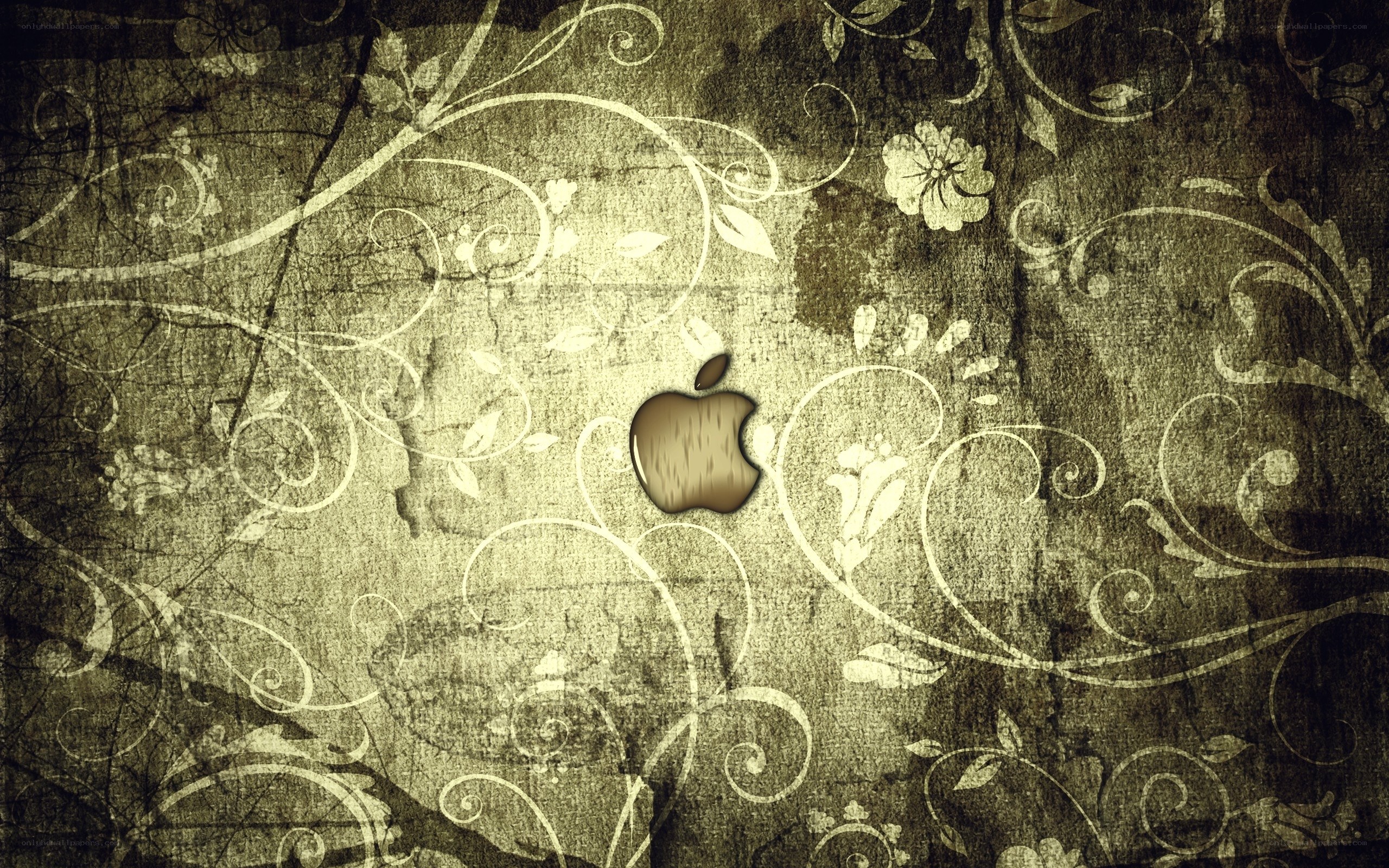 Apple logo on vintage floral background