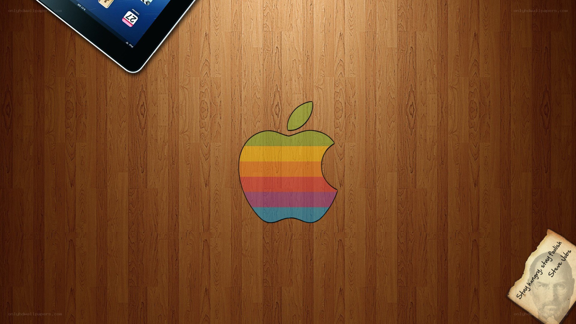 Apple logo on wood background