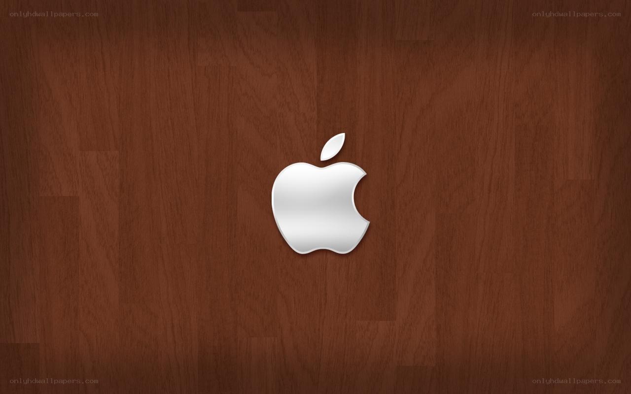 Apple logo on wood background
