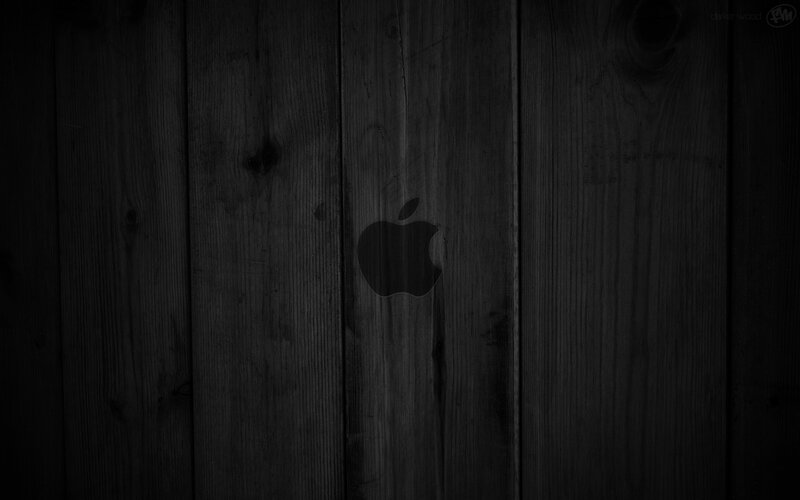 Apple Logo on Wood — Black, Minimalist, Photograph, Wood Grain, Dark Gray