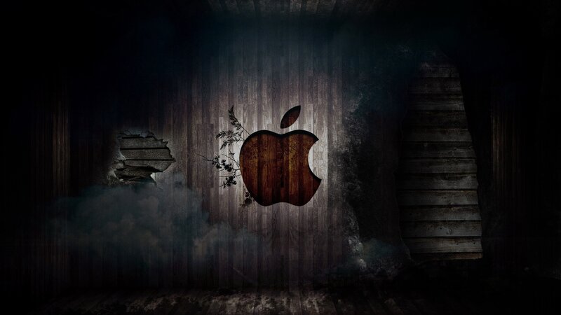 Apple Logo on Wood — Brown, Dark, Dramatic