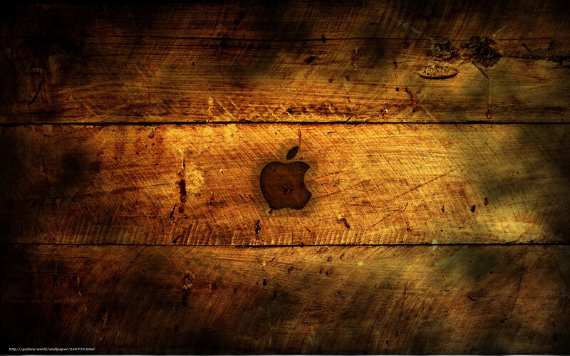 Apple Logo on Wood — Brown, Dramatic, Photograph