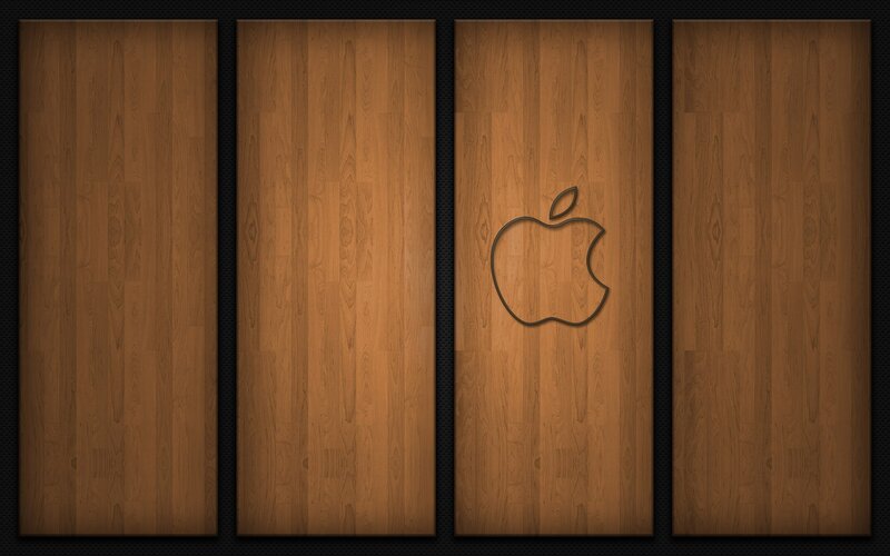 Apple Logo on Wood — Brown, Minimalist, Digital Art, Wood Grain, Black Frame