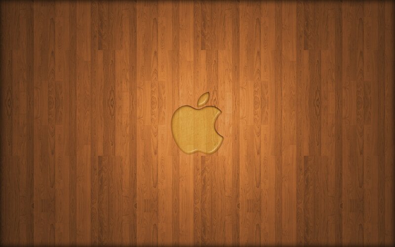 Apple Logo on Wood — Brown, Minimalist, Digital Art, Wood Grain, Tan