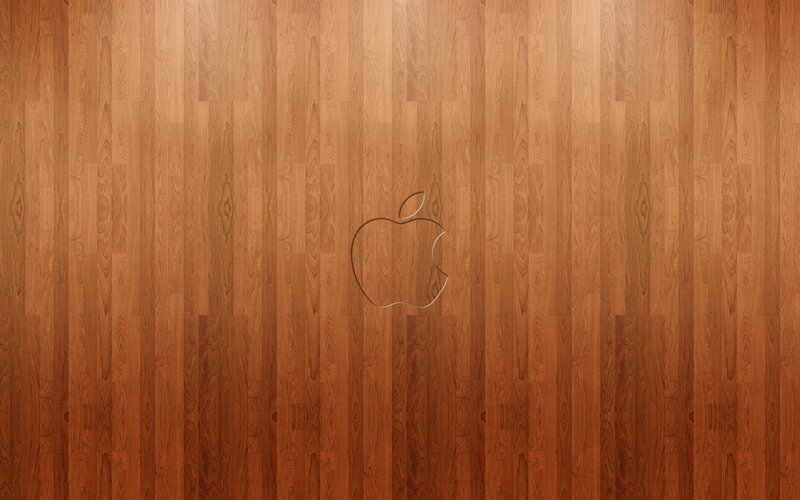 Apple Logo on Wood — Brown, Minimalist, Digital Art, Wood Grain, White
