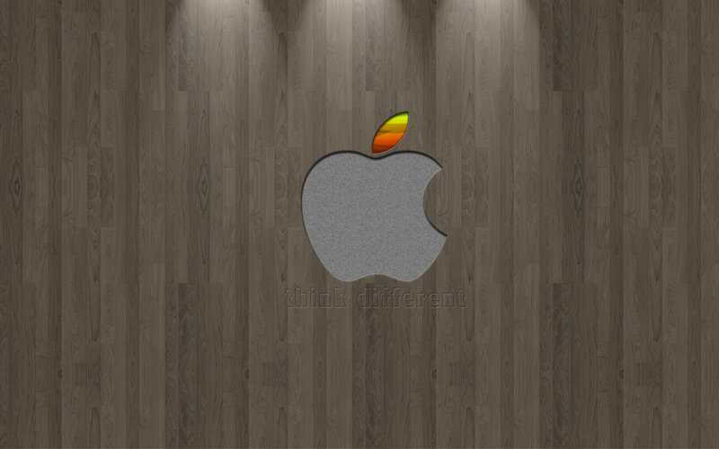 Apple Logo on Wood — Brown, Minimalist, Digital Art, Wood Texture, Lighting