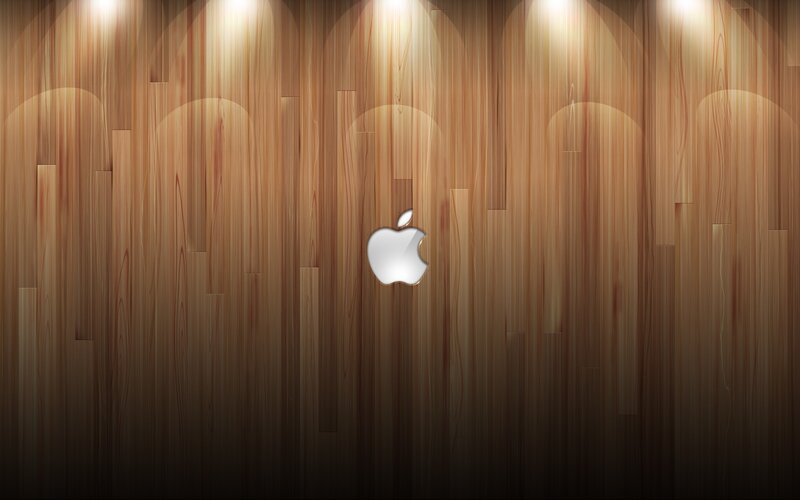 Apple Logo on Wood — Brown, Minimalist, Digital Art, Wood Texture, Spotlights
