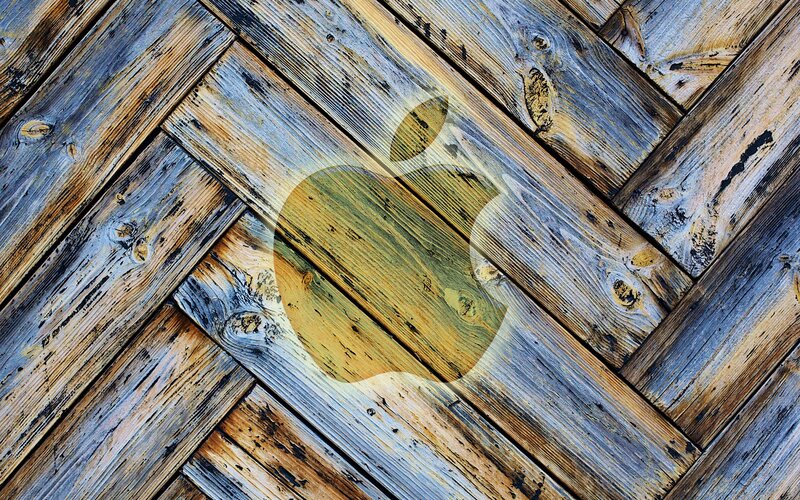 Apple Logo on Wood — Brown, Neutral, Photograph