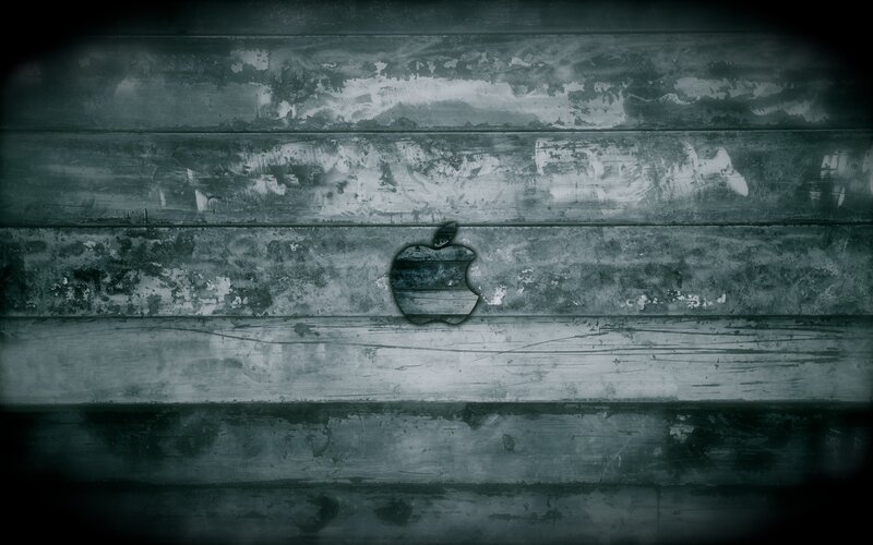 Apple Logo on Wood — Gray, Grungy