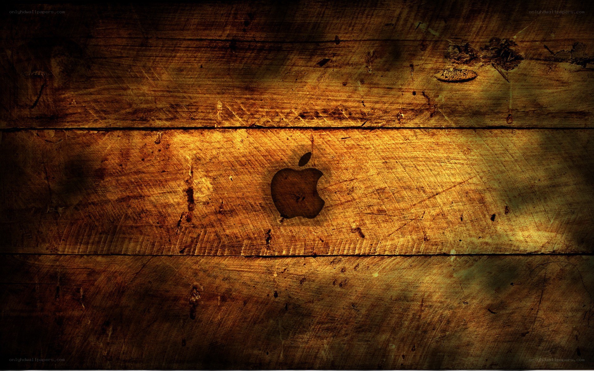 Apple logo on wood texture