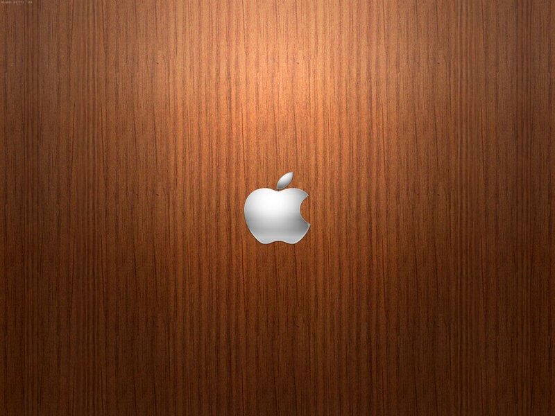 Apple logo on wood texture