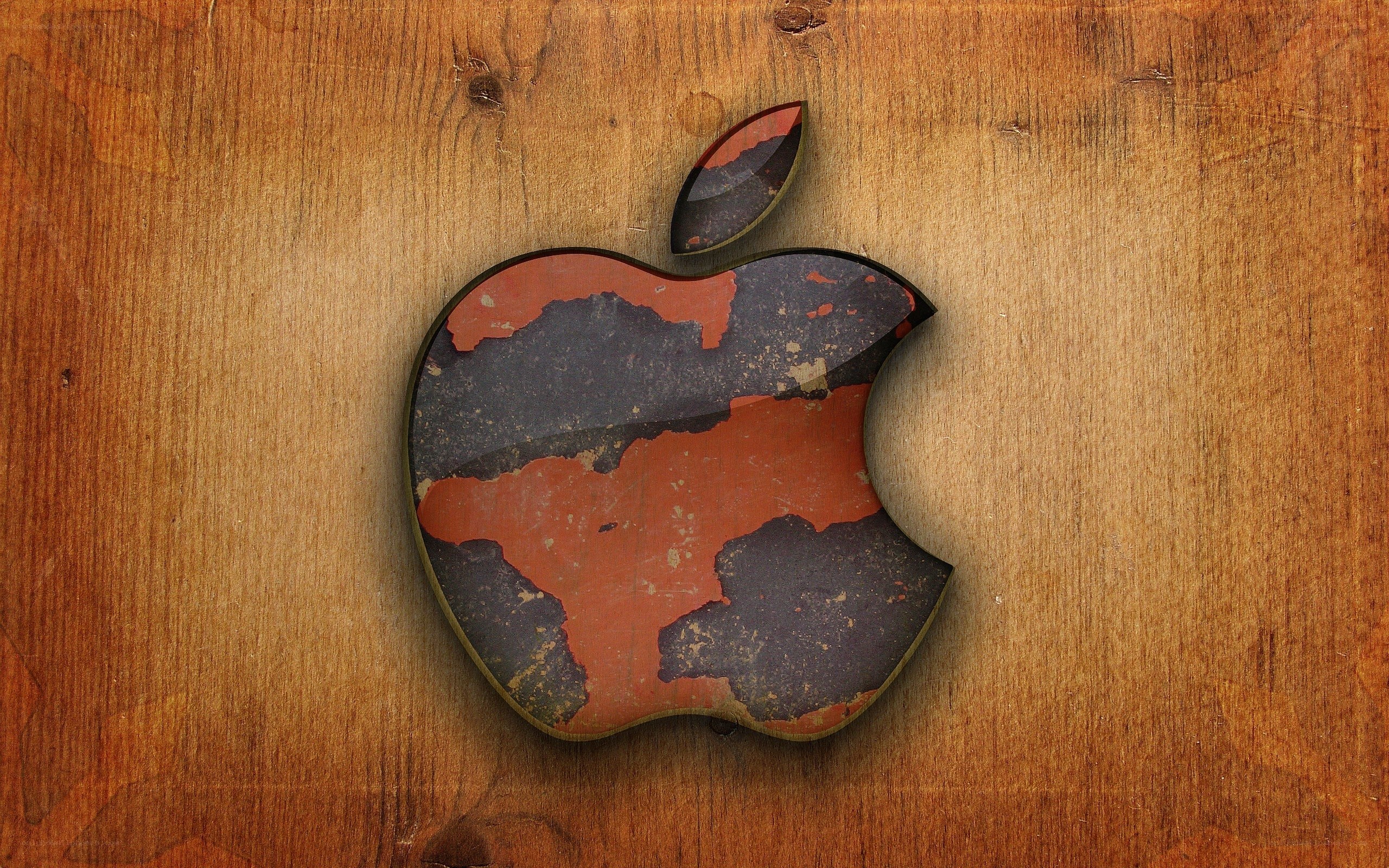 Apple logo on wood