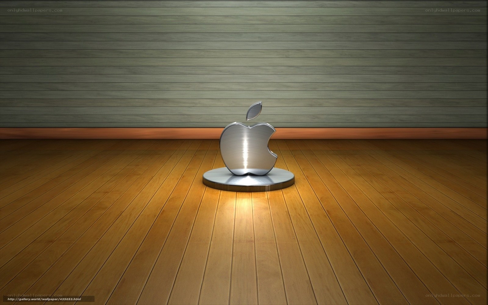 Apple logo on wooden floor