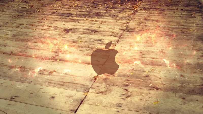 Apple logo on wooden floor