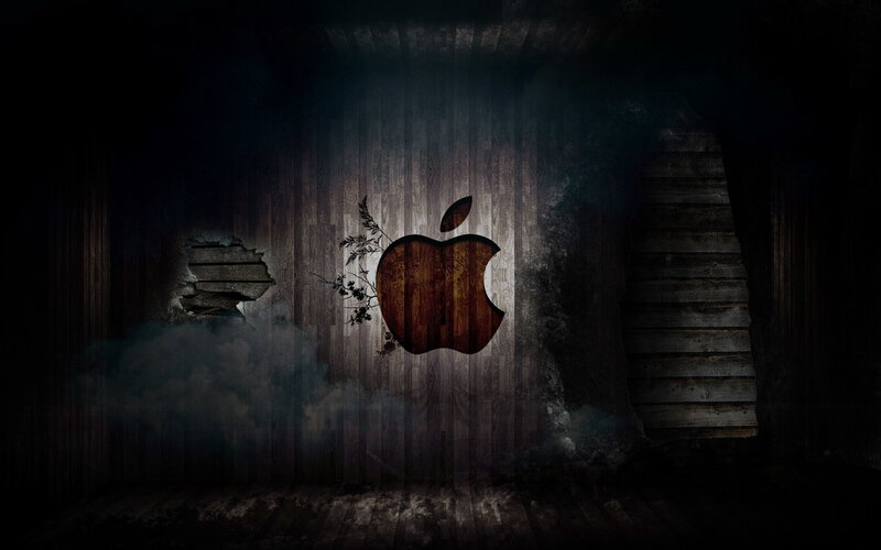 Apple logo on wooden wall
