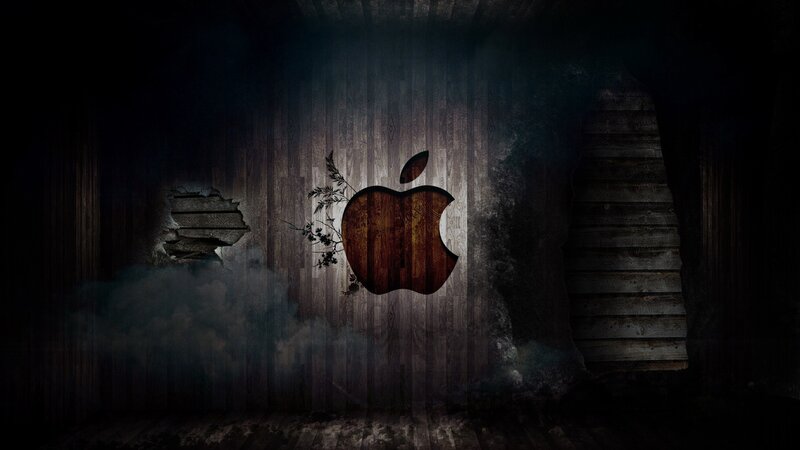 Apple logo on wooden wall
