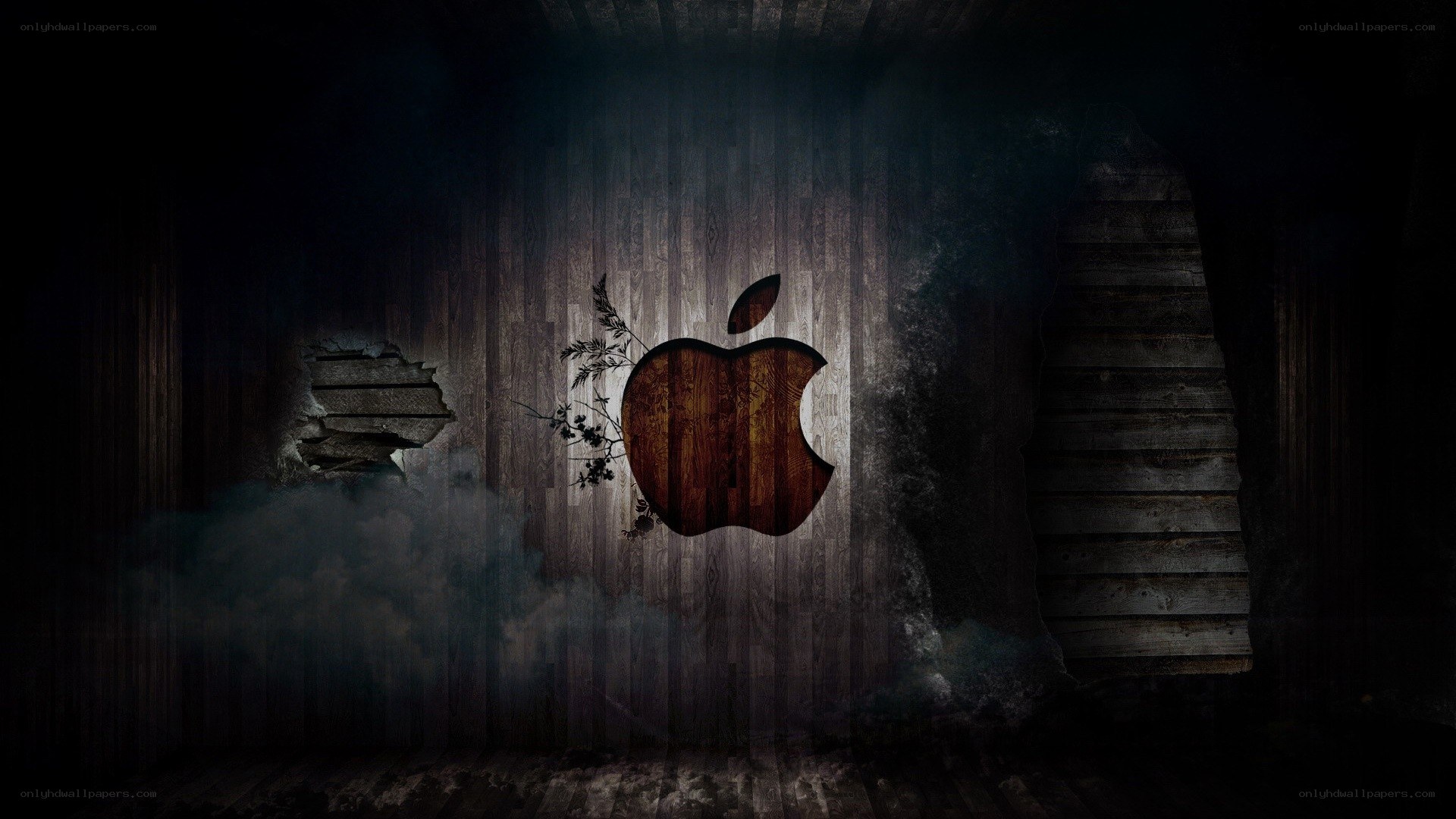 Apple logo on wooden wall