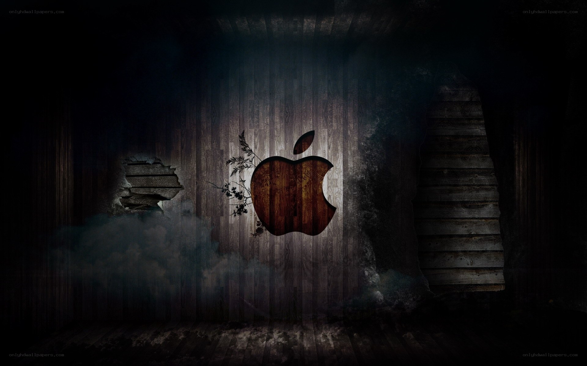 Apple logo on wooden wall