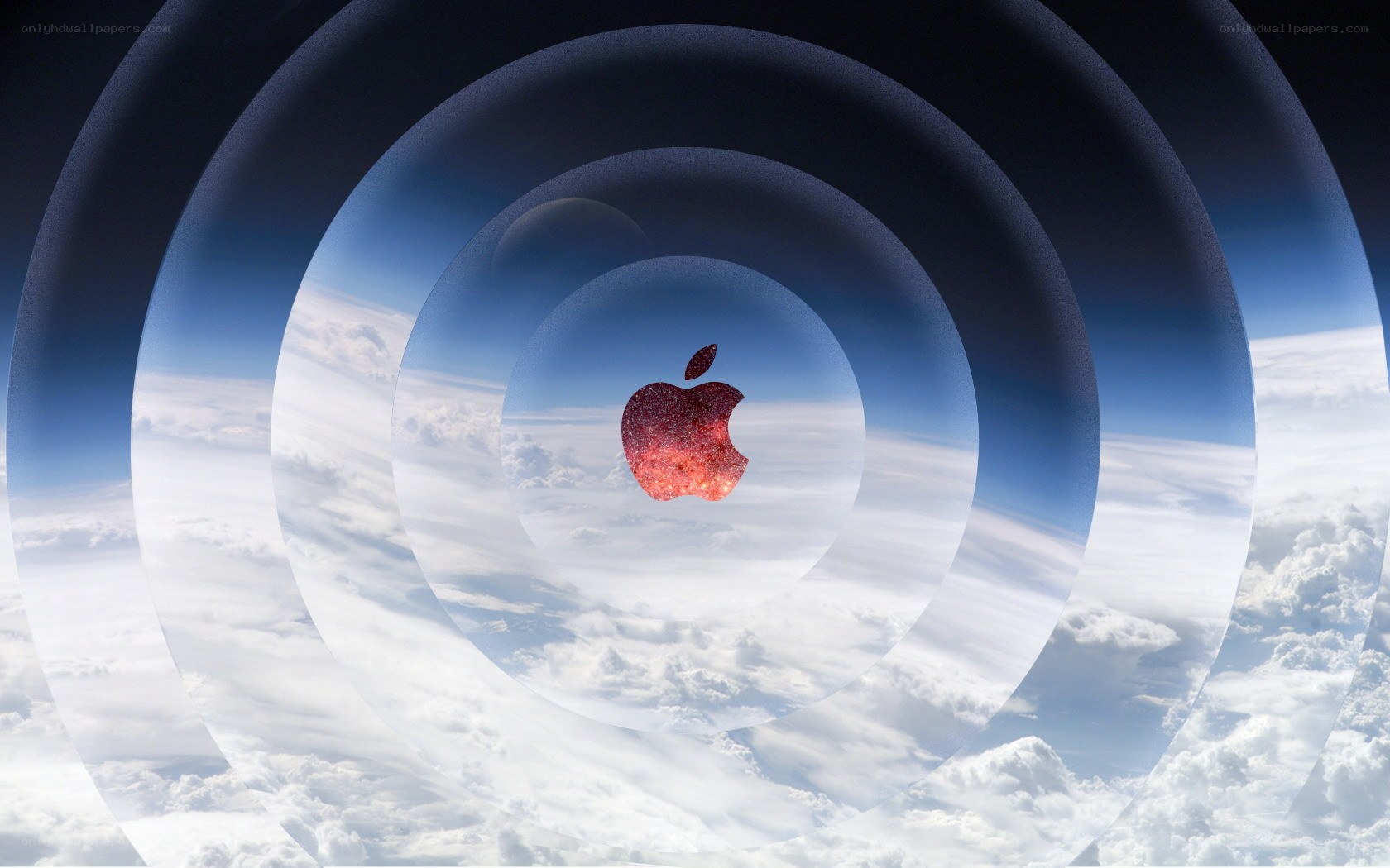 Apple logo over clouds