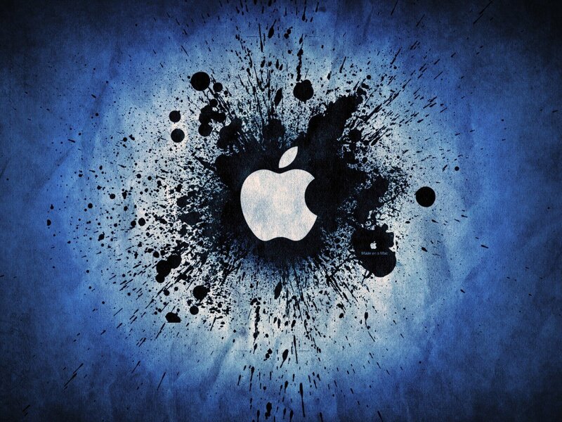 Apple Logo Splatter — Blue, Dramatic, Digital Art, Blue Background, White Apple