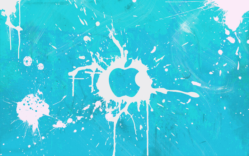 Apple Logo Splatter — Blue, Vibrant, Digital Art