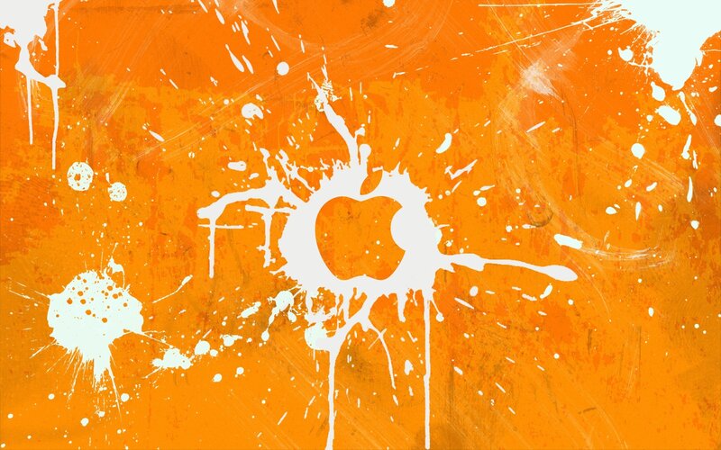 Apple Logo Splatter — Orange, Vibrant, Digital Art