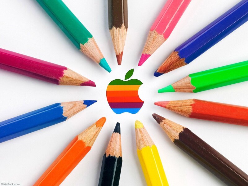 Apple logo with colored pencils