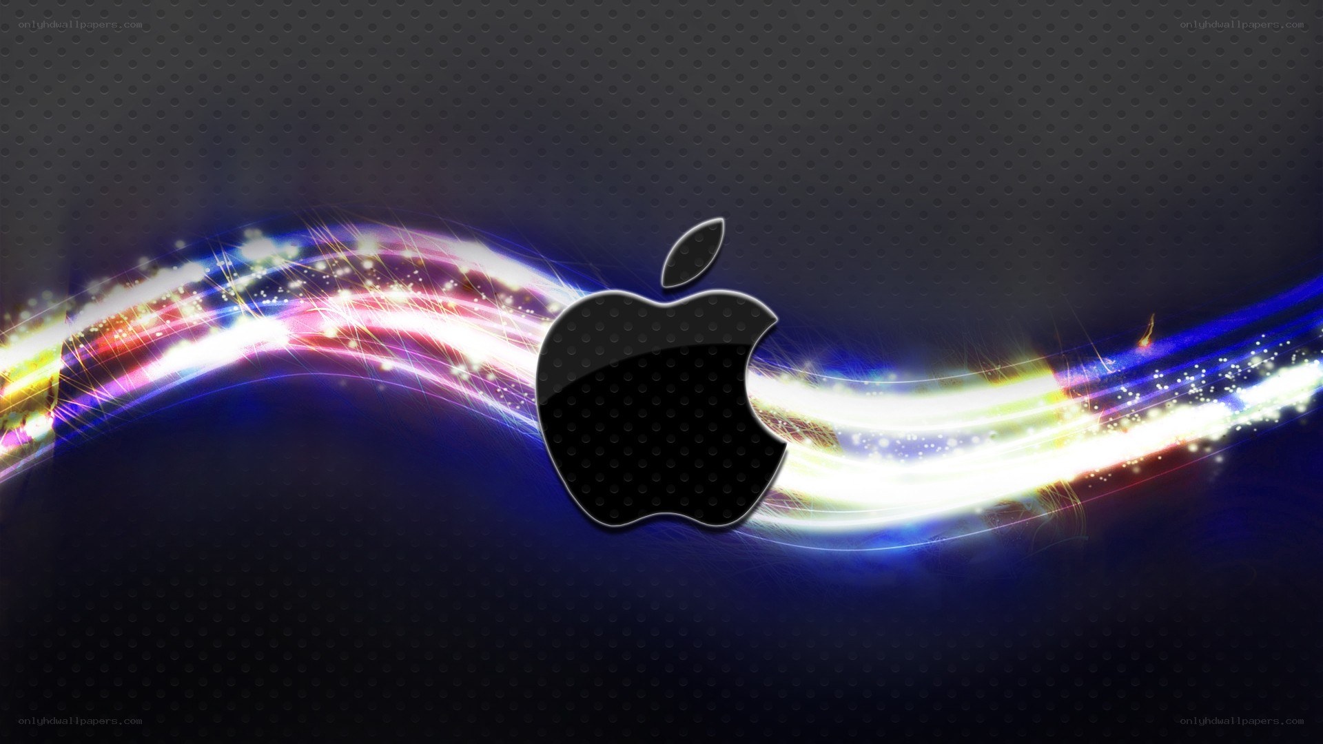 Apple logo with colorful light waves
