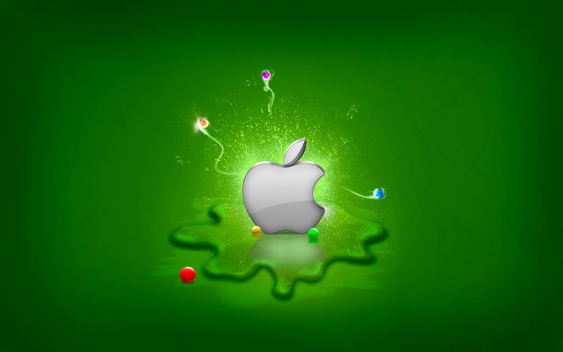 Apple logo with colorful particles