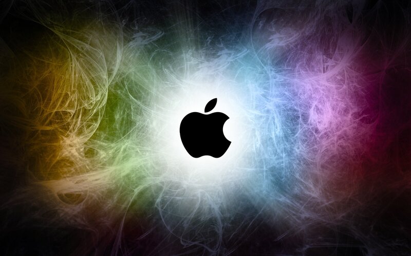 Apple logo with colorful smoke