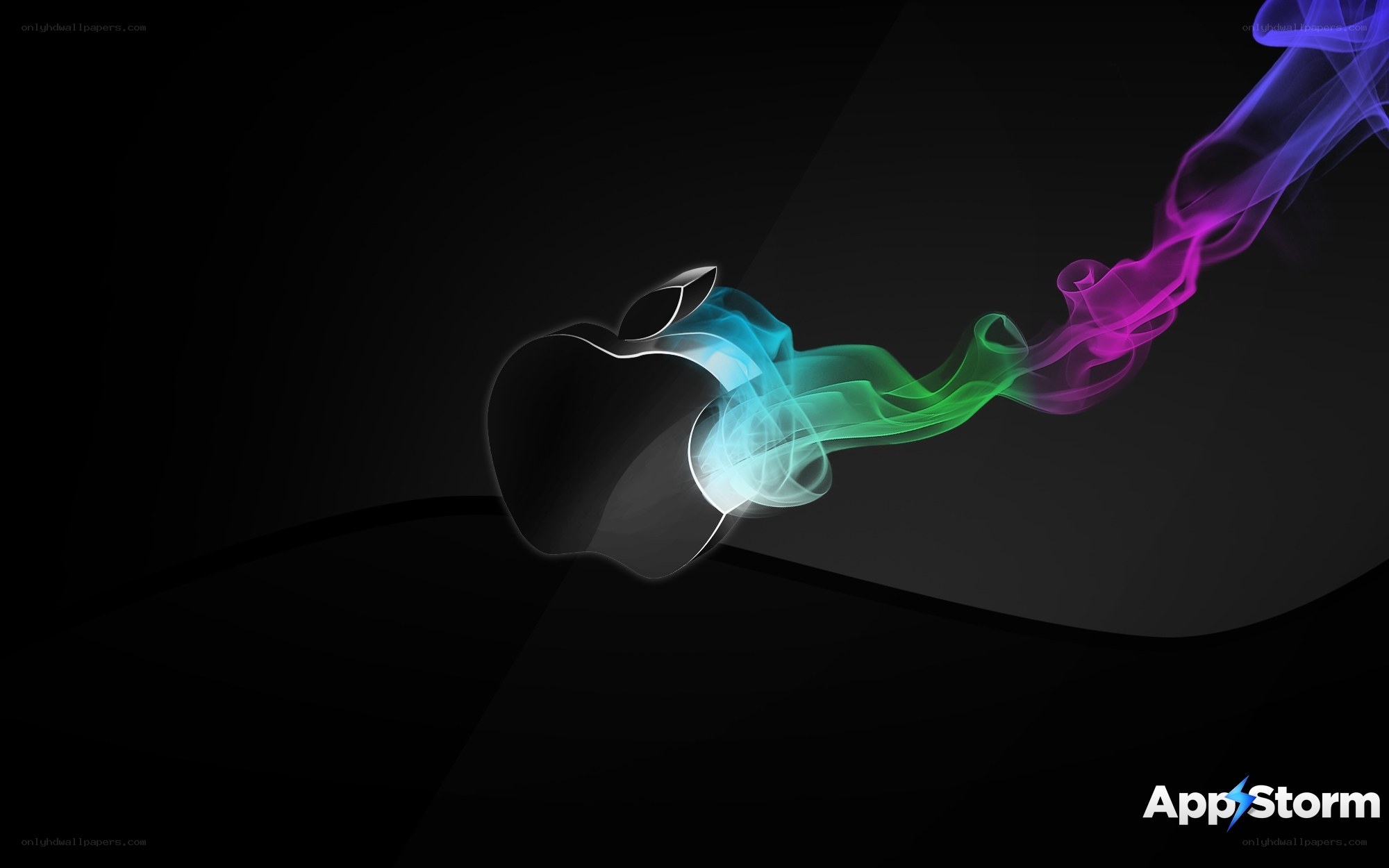 Apple logo with colorful smoke