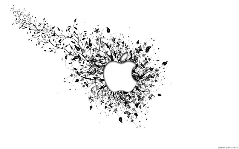 Apple Logo with Floral Design — Black, Minimalist, Digital Art, Flowers