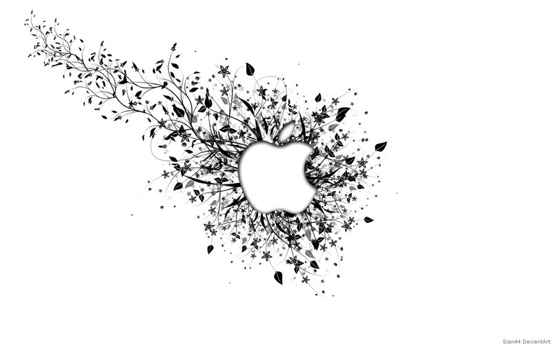 Apple Logo with Floral Design — Black, Minimalist