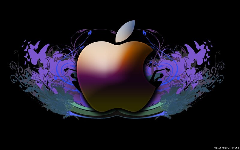 Apple Logo with Floral Design — Black