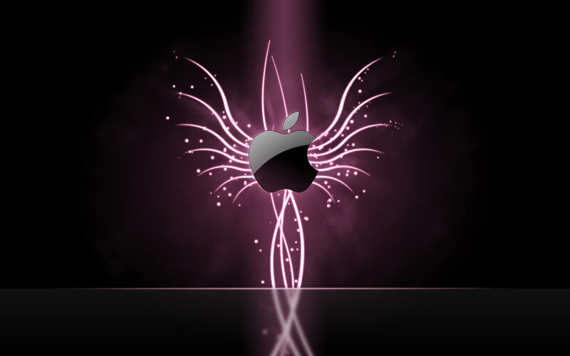Apple logo with glowing pink wings