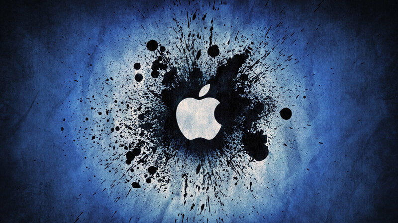 Apple Logo with Ink Splatter — Blue, Dramatic