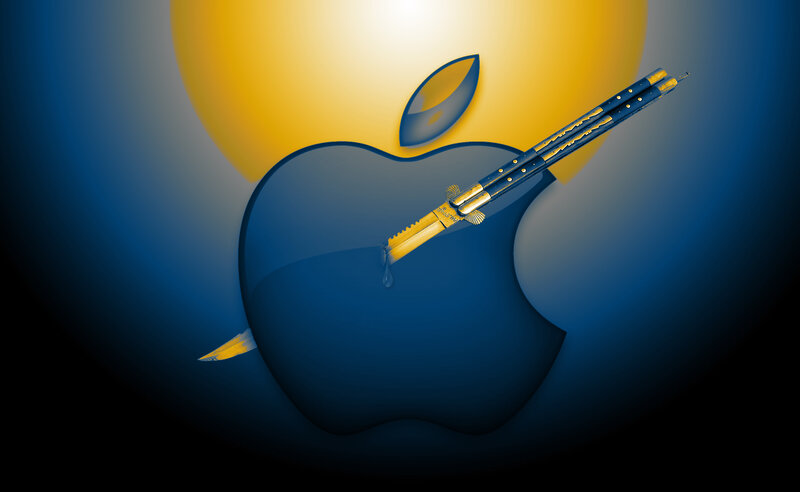 Apple logo with knife