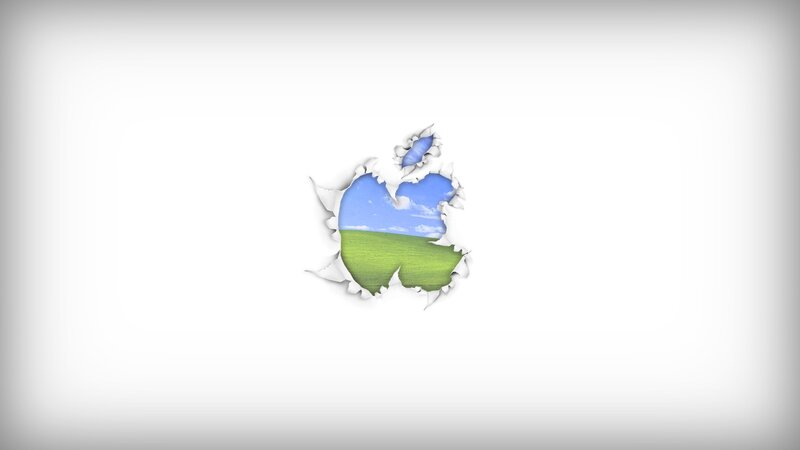 Apple logo with landscape view